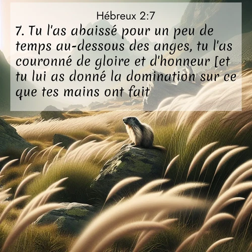 Segond21 Hébreux  ; image nature: image avec le verset biblique :Tu l&#039;as abaissé pour un peu de temps au-dessous des anges, tu l&#039;as couronné de gloire et d&#039;honneur [et tu lui as donné la domination sur ce que tes mains ont fait], ;  ; 2:7