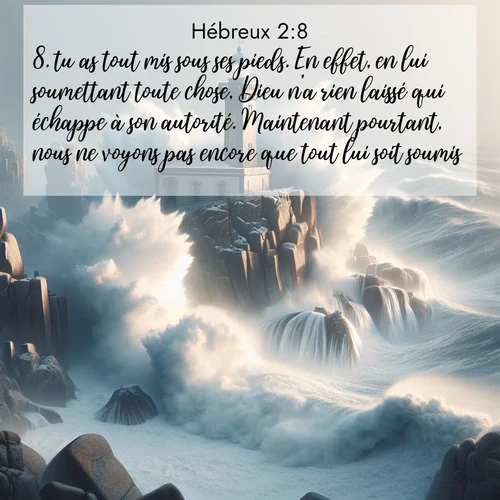 Segond21 Hébreux  ; image nature: image avec le verset biblique :tu as tout mis sous ses pieds. En effet, en lui soumettant toute chose, Dieu n&#039;a rien laissé qui échappe à son autorité. Maintenant pourtant, nous ne voyons pas encore que tout lui soit soumis. ;  ; 2:8