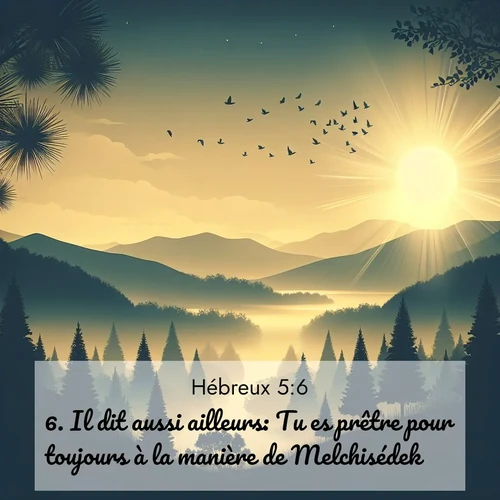 Segond21 Hébreux  ; image nature: image avec le verset biblique :Il dit aussi ailleurs: Tu es prêtre pour toujours à la manière de Melchisédek. ;  ; 5:6