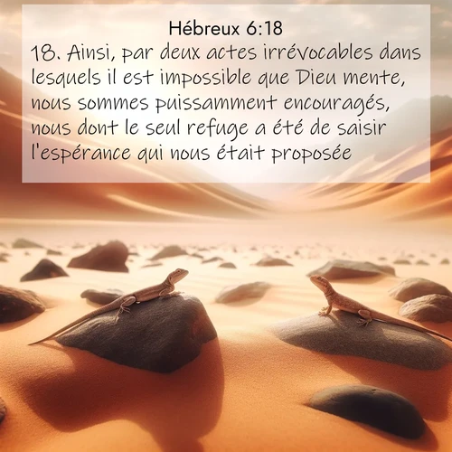 Segond21 Hébreux  ; image nature: image avec le verset biblique :Ainsi, par deux actes irrévocables dans lesquels il est impossible que Dieu mente, nous sommes puissamment encouragés, nous dont le seul refuge a été de saisir l&#039;espérance qui nous était proposée. ;  ; 6:18