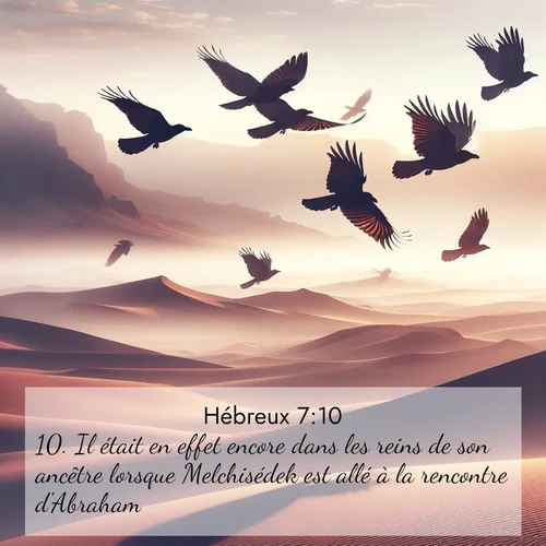 Segond21 Hébreux  ; image nature: image avec le verset biblique :Il était en effet encore dans les reins de son ancêtre lorsque Melchisédek est allé à la rencontre d&#039;Abraham. ;  ; 7:10