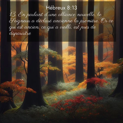 Segond21 Hébreux  ; image nature: image avec le verset biblique :En parlant d&#039;une alliance nouvelle, le Seigneur a déclaré ancienne la première. Or ce qui est ancien, ce qui a vieilli, est près de disparaître. ;  ; 8:13