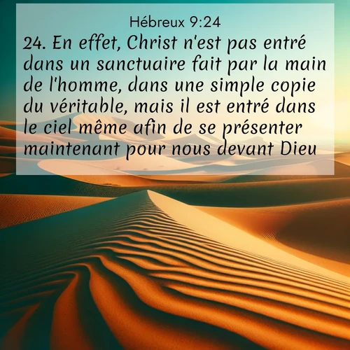 Segond21 Hébreux  ; image nature: image avec le verset biblique :En effet, Christ n&#039;est pas entré dans un sanctuaire fait par la main de l&#039;homme, dans une simple copie du véritable, mais il est entré dans le ciel même afin de se présenter maintenant pour nous devant Dieu. ;  ; 9:24