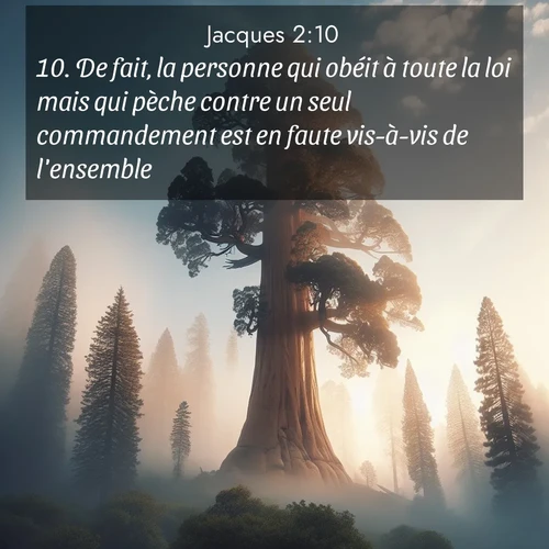Segond21 Jacques  ; image nature: image avec le verset biblique :De fait, la personne qui obéit à toute la loi mais qui pèche contre un seul commandement est en faute vis-à-vis de l&#039;ensemble. ;  ; 2:10