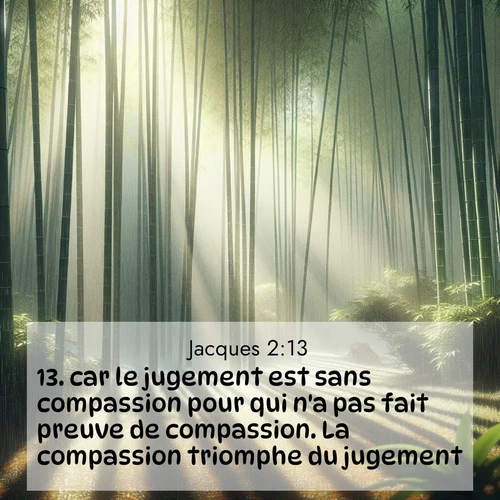 Segond21 Jacques  ; image nature: image avec le verset biblique :car le jugement est sans compassion pour qui n&#039;a pas fait preuve de compassion. La compassion triomphe du jugement. ;  ; 2:13