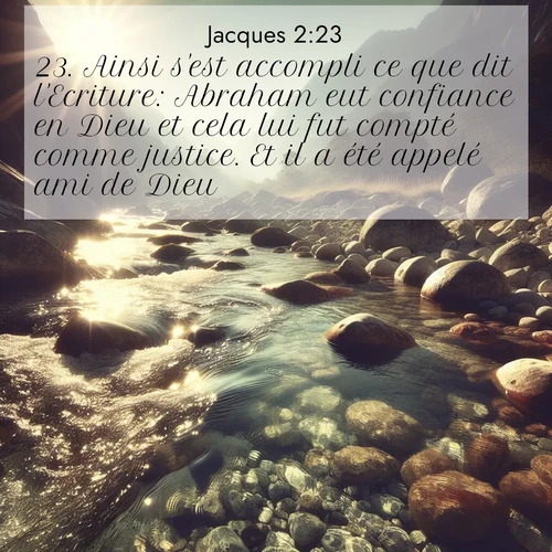 Segond21 Jacques  ; image nature: image avec le verset biblique :Ainsi s&#039;est accompli ce que dit l&#039;Ecriture: Abraham eut confiance en Dieu et cela lui fut compté comme justice. Et il a été appelé ami de Dieu. ;  ; 2:23