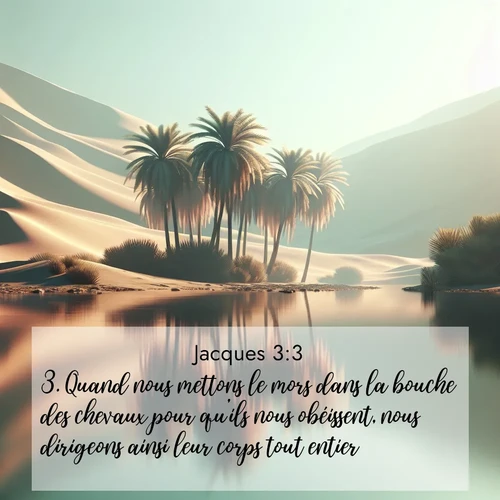 Segond21 Jacques  ; image nature: image avec le verset biblique :Quand nous mettons le mors dans la bouche des chevaux pour qu&#039;ils nous obéissent, nous dirigeons ainsi leur corps tout entier. ;  ; 3:3