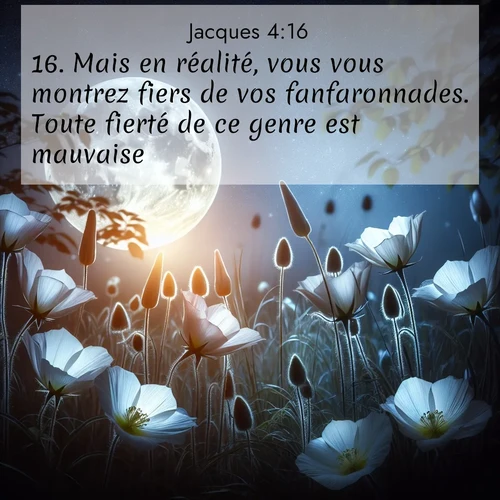 Segond21 Jacques  ; image nature: image avec le verset biblique :Mais en réalité, vous vous montrez fiers de vos fanfaronnades. Toute fierté de ce genre est mauvaise. ;  ; 4:16