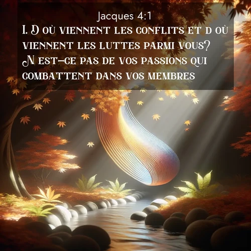 Segond21 Jacques  ; image nature: image avec le verset biblique :D&#039;où viennent les conflits et d&#039;où viennent les luttes parmi vous? N&#039;est-ce pas de vos passions qui combattent dans vos membres? ;  ; 4:1