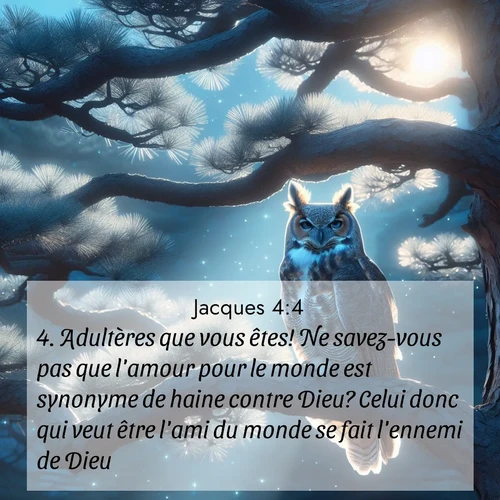 Segond21 Jacques  ; image nature: image avec le verset biblique :Adultères que vous êtes! Ne savez-vous pas que l&#039;amour pour le monde est synonyme de haine contre Dieu? Celui donc qui veut être l&#039;ami du monde se fait l&#039;ennemi de Dieu. ;  ; 4:4