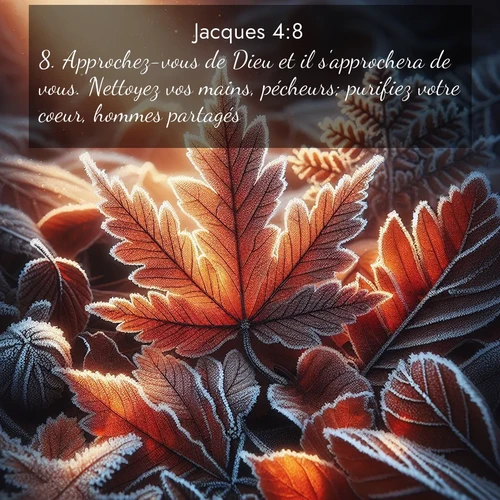 Segond21 Jacques  ; image nature: image avec le verset biblique :Approchez-vous de Dieu et il s&#039;approchera de vous. Nettoyez vos mains, pécheurs; purifiez votre coeur, hommes partagés. ;  ; 4:8