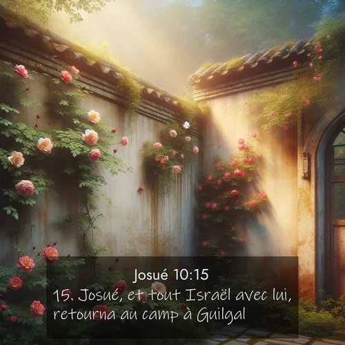 Segond21 Josué  ; image nature: image avec le verset biblique :Josué, et tout Israël avec lui, retourna au camp à Guilgal. ;  ; 10:15