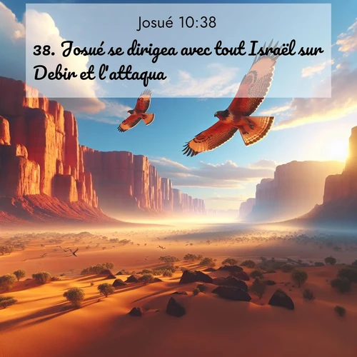 Segond21 Josué  ; image nature: image avec le verset biblique :Josué se dirigea avec tout Israël sur Debir et l&#039;attaqua. ;  ; 10:38