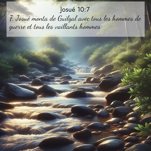 Segond21 Josué  ; image nature: image avec le verset biblique :Josué monta de Guilgal avec tous les hommes de guerre et tous les vaillants hommes. ;  ; 10:7