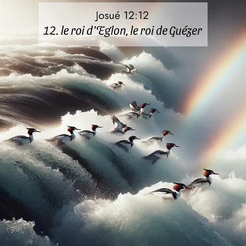 Segond21 Josué  ; image nature: image avec le verset biblique :le roi d&#039;Eglon, le roi de Guézer, ;  ; 12:12