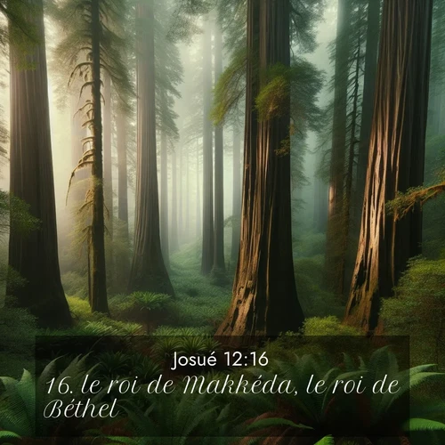 Segond21 Josué  ; image nature: image avec le verset biblique :le roi de Makkéda, le roi de Béthel, ;  ; 12:16