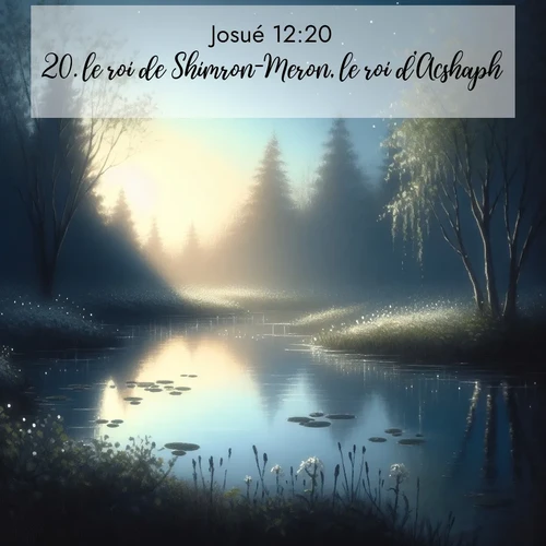 Segond21 Josué  ; image nature: image avec le verset biblique :le roi de Shimron-Meron, le roi d&#039;Acshaph, ;  ; 12:20
