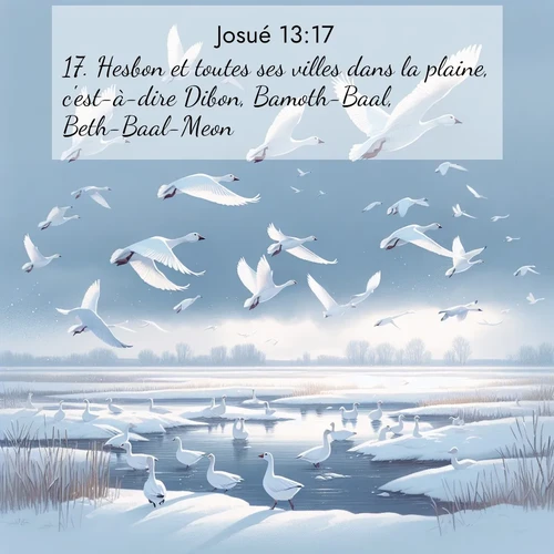 Segond21 Josué  ; image nature: image avec le verset biblique :Hesbon et toutes ses villes dans la plaine, c&#039;est-à-dire Dibon, Bamoth-Baal, Beth-Baal-Meon, ;  ; 13:17