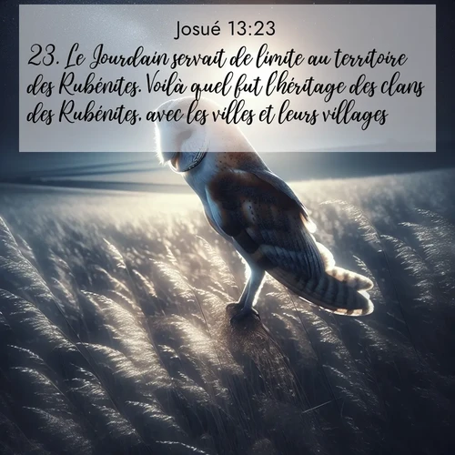 Segond21 Josué  ; image nature: image avec le verset biblique :Le Jourdain servait de limite au territoire des Rubénites. Voilà quel fut l&#039;héritage des clans des Rubénites, avec les villes et leurs villages. ;  ; 13:23