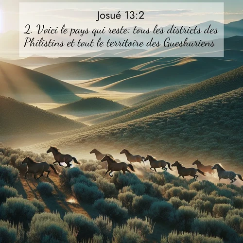 Segond21 Josué  ; image nature: image avec le verset biblique :Voici le pays qui reste: tous les districts des Philistins et tout le territoire des Gueshuriens, ;  ; 13:2
