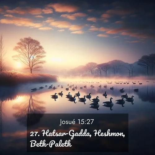 Segond21 Josué  ; image nature: image avec le verset biblique :Hatsar-Gadda, Heshmon, Beth-Paleth, ;  ; 15:27