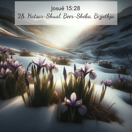 Segond21 Josué  ; image nature: image avec le verset biblique :Hatsar-Shual, Beer-Shéba, Bizjothja, ;  ; 15:28