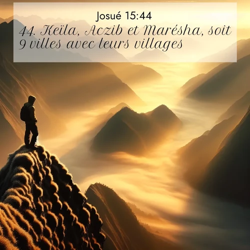 Segond21 Josué  ; image nature: image avec le verset biblique :Keïla, Aczib et Marésha, soit 9 villes avec leurs villages. ;  ; 15:44