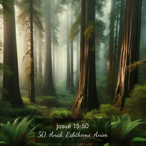 Segond21 Josué  ; image nature: image avec le verset biblique :Anab, Eshthemo, Anim, ;  ; 15:50