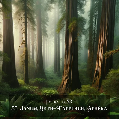 Segond21 Josué  ; image nature: image avec le verset biblique :Janum, Beth-Tappuach, Aphéka, ;  ; 15:53