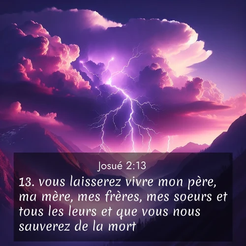 Segond21 Josué  ; image nature: image avec le verset biblique :vous laisserez vivre mon père, ma mère, mes frères, mes soeurs et tous les leurs et que vous nous sauverez de la mort.» ;  ; 2:13