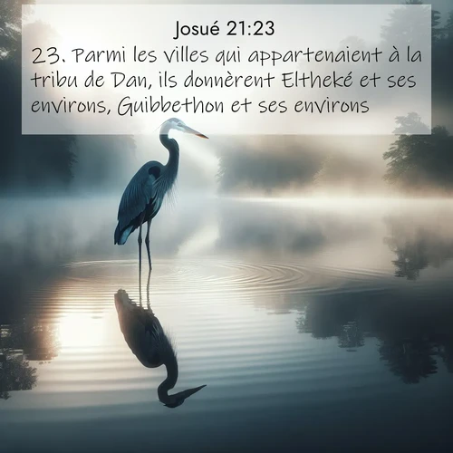 Segond21 Josué  ; image nature: image avec le verset biblique :Parmi les villes qui appartenaient à la tribu de Dan, ils donnèrent Eltheké et ses environs, Guibbethon et ses environs, ;  ; 21:23