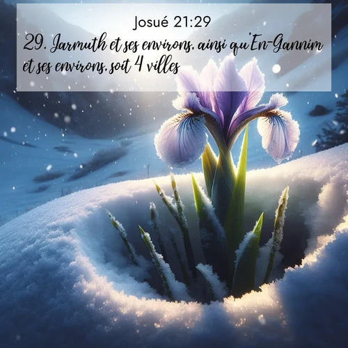 Segond21 Josué  ; image nature: image avec le verset biblique :Jarmuth et ses environs, ainsi qu&#039;En-Gannim et ses environs, soit 4 villes; ;  ; 21:29