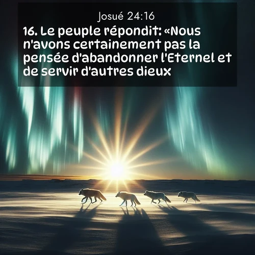 Segond21 Josué  ; image nature: image avec le verset biblique :Le peuple répondit: «Nous n&#039;avons certainement pas la pensée d&#039;abandonner l&#039;Eternel et de servir d&#039;autres dieux! ;  ; 24:16