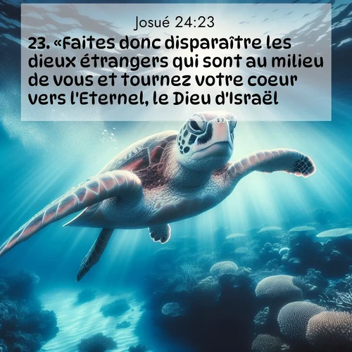 Segond21 Josué  ; image nature: image avec le verset biblique :«Faites donc disparaître les dieux étrangers qui sont au milieu de vous et tournez votre coeur vers l&#039;Eternel, le Dieu d&#039;Israël!» ;  ; 24:23