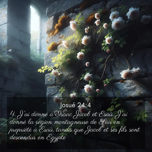 Segond21 Josué  ; image nature: image avec le verset biblique :J&#039;ai donné à Isaac Jacob et Esaü. J&#039;ai donné la région montagneuse de Séir en propriété à Esaü, tandis que Jacob et ses fils sont descendus en Egypte. ;  ; 24:4