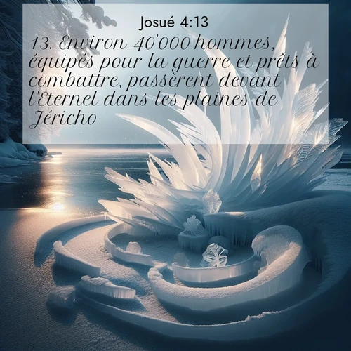 Segond21 Josué  ; image nature: image avec le verset biblique :Environ 40&#039;000 hommes, équipés pour la guerre et prêts à combattre, passèrent devant l&#039;Eternel dans les plaines de Jéricho. ;  ; 4:13