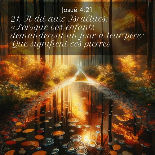 Segond21 Josué  ; image nature: image avec le verset biblique :Il dit aux Israélites: «Lorsque vos enfants demanderont un jour à leur père: &#039;Que signifient ces pierres?&#039; ;  ; 4:21