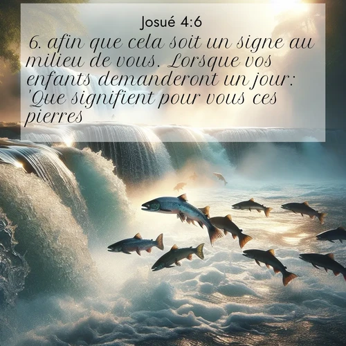 Segond21 Josué  ; image nature: image avec le verset biblique :afin que cela soit un signe au milieu de vous. Lorsque vos enfants demanderont un jour: &#039;Que signifient pour vous ces pierres?&#039; ;  ; 4:6