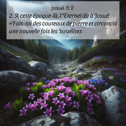 Segond21 Josué  ; image nature: image avec le verset biblique :A cette époque-là, l&#039;Eternel dit à Josué: «Fais-toi des couteaux de pierre et circoncis une nouvelle fois les Israélites.» ;  ; 5:2