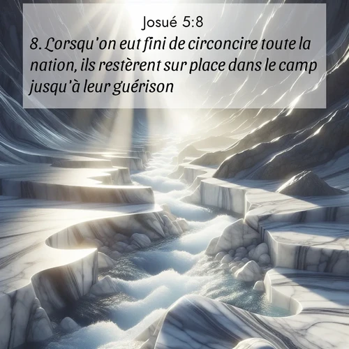 Segond21 Josué  ; image nature: image avec le verset biblique :Lorsqu&#039;on eut fini de circoncire toute la nation, ils restèrent sur place dans le camp jusqu&#039;à leur guérison. ;  ; 5:8