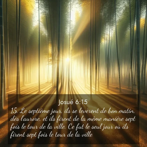 Segond21 Josué  ; image nature: image avec le verset biblique :Le septième jour, ils se levèrent de bon matin, dès l&#039;aurore, et ils firent de la même manière sept fois le tour de la ville. Ce fut le seul jour où ils firent sept fois le tour de la ville. ;  ; 6:15