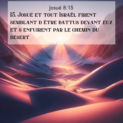 Segond21 Josué  ; image nature: image avec le verset biblique :Josué et tout Israël firent semblant d&#039;être battus devant eux et s&#039;enfuirent par le chemin du désert. ;  ; 8:15
