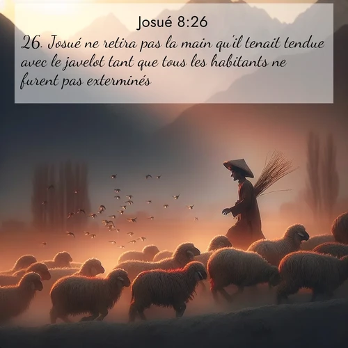 Segond21 Josué  ; image nature: image avec le verset biblique :Josué ne retira pas la main qu&#039;il tenait tendue avec le javelot tant que tous les habitants ne furent pas exterminés. ;  ; 8:26