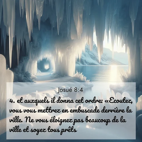 Segond21 Josué  ; image nature: image avec le verset biblique :et auxquels il donna cet ordre: «Ecoutez, vous vous mettrez en embuscade derrière la ville. Ne vous éloignez pas beaucoup de la ville et soyez tous prêts. ;  ; 8:4