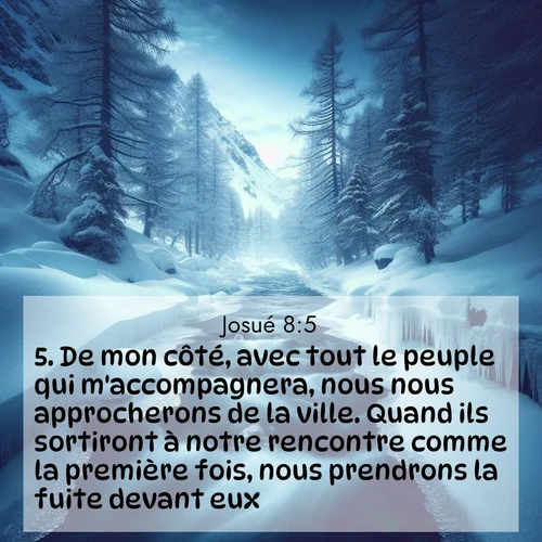 Segond21 Josué  ; image nature: image avec le verset biblique :De mon côté, avec tout le peuple qui m&#039;accompagnera, nous nous approcherons de la ville. Quand ils sortiront à notre rencontre comme la première fois, nous prendrons la fuite devant eux. ;  ; 8:5