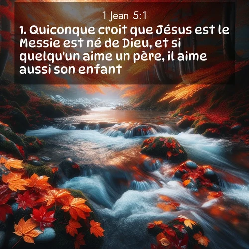 Segond21 1 Jean  ; image nature: image avec le verset biblique :Quiconque croit que Jésus est le Messie est né de Dieu, et si quelqu&#039;un aime un père, il aime aussi son enfant. ;  ; 5:1