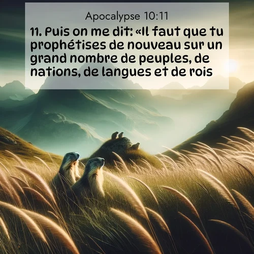 Segond21 Apocalypse  ; image nature: image avec le verset biblique :Puis on me dit: «Il faut que tu prophétises de nouveau sur un grand nombre de peuples, de nations, de langues et de rois.» ;  ; 10:11