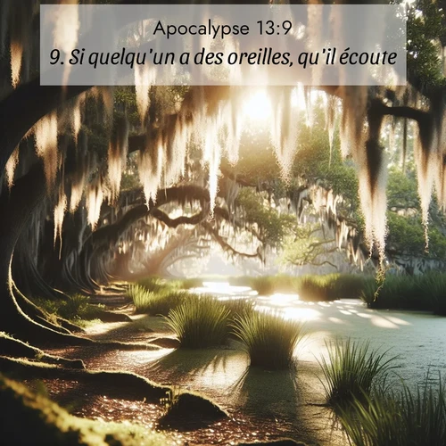 Segond21 Apocalypse  ; image nature: image avec le verset biblique :Si quelqu&#039;un a des oreilles, qu&#039;il écoute. ;  ; 13:9