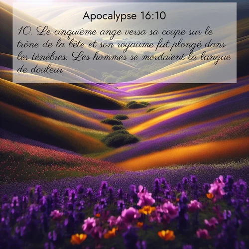 Segond21 Apocalypse  ; image nature: image avec le verset biblique :Le cinquième ange versa sa coupe sur le trône de la bête et son royaume fut plongé dans les ténèbres. Les hommes se mordaient la langue de douleur, ;  ; 16:10