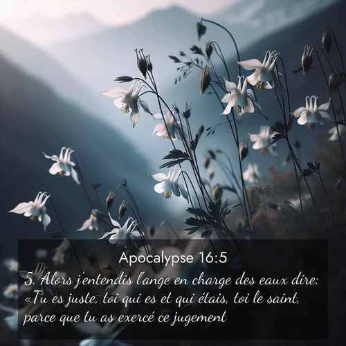 Segond21 Apocalypse  ; image nature: image avec le verset biblique :Alors j&#039;entendis l&#039;ange en charge des eaux dire: «Tu es juste, toi qui es et qui étais, toi le saint, parce que tu as exercé ce jugement. ;  ; 16:5